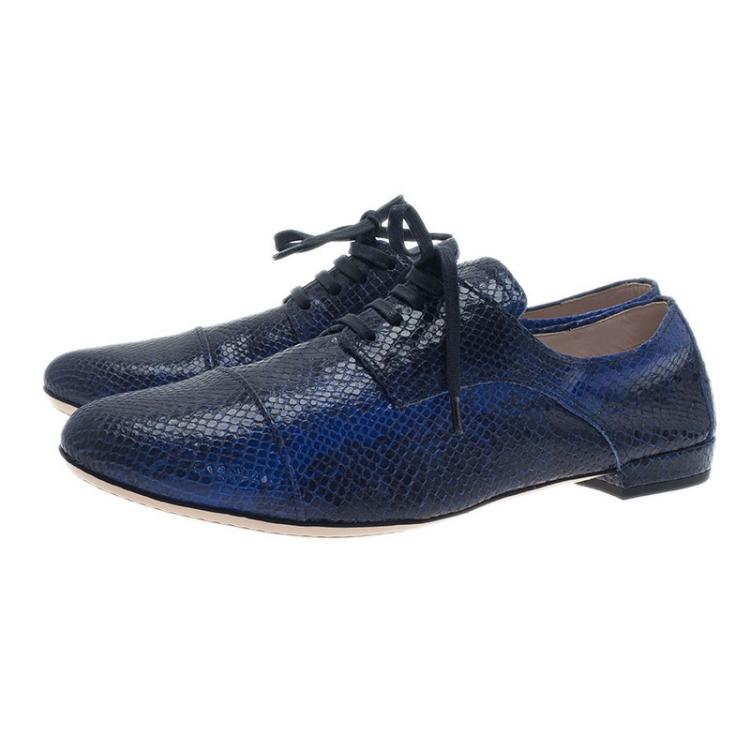 Pre Owned Miu Miu Blue Python Embossed Leather Oxfords Size 38.5 