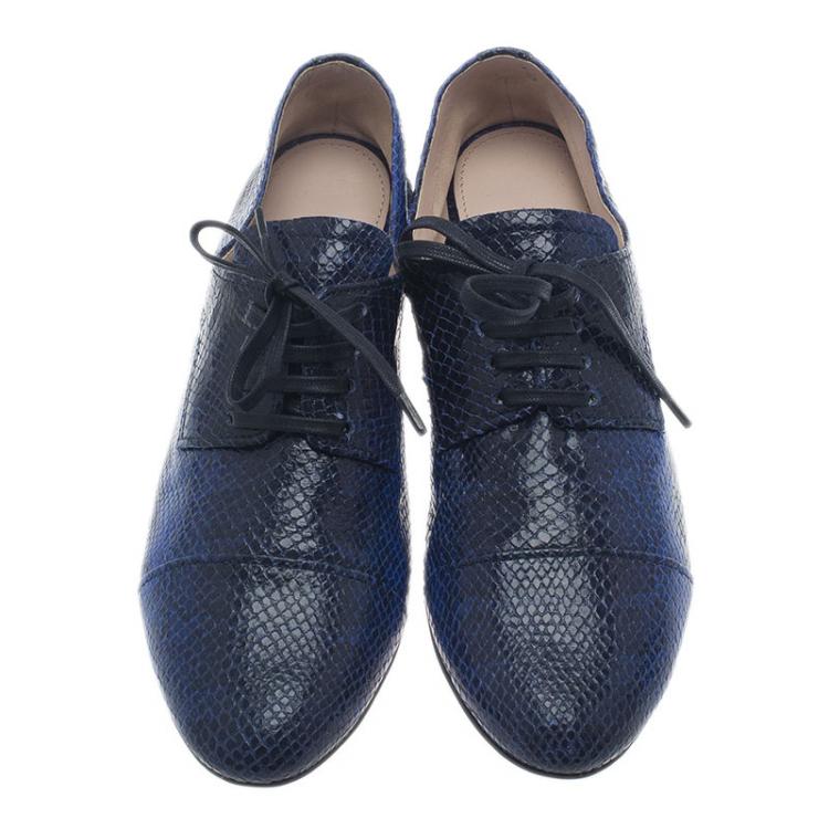 Pre Owned Miu Miu Blue Python Embossed Leather Oxfords Size 38.5 