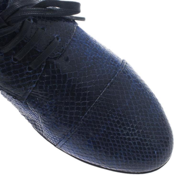 Pre Owned Miu Miu Blue Python Embossed Leather Oxfords Size 38.5 