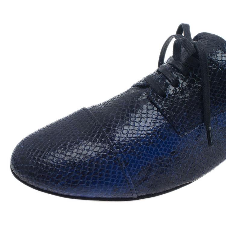 Pre Owned Miu Miu Blue Python Embossed Leather Oxfords Size 38.5 