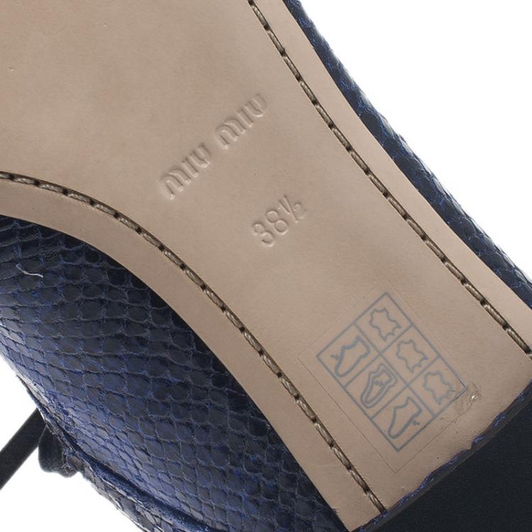 Pre Owned Miu Miu Blue Python Embossed Leather Oxfords Size 38.5 