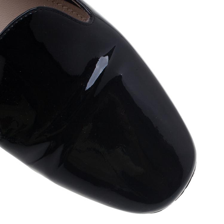 Pre Owned Miu Miu Black Patent Crystal Heel Smoking Slippers Size 37.5 