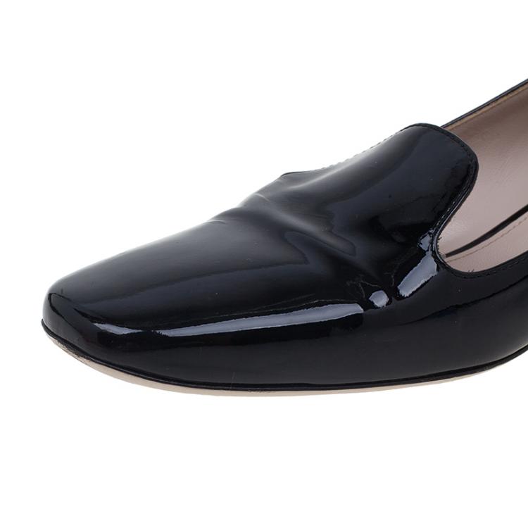 Pre Owned Miu Miu Black Patent Crystal Heel Smoking Slippers Size 37.5 