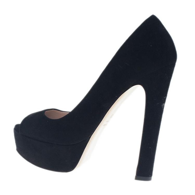 Pre Owned Miu Miu Black Suede Peep Toe Platform Pumps Size 37