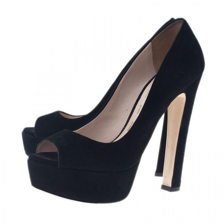 Pre Owned Miu Miu Black Suede Peep Toe Platform Pumps Size 37
