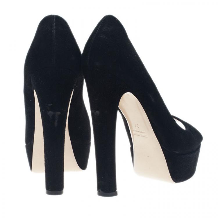 Pre Owned Miu Miu Black Suede Peep Toe Platform Pumps Size 37