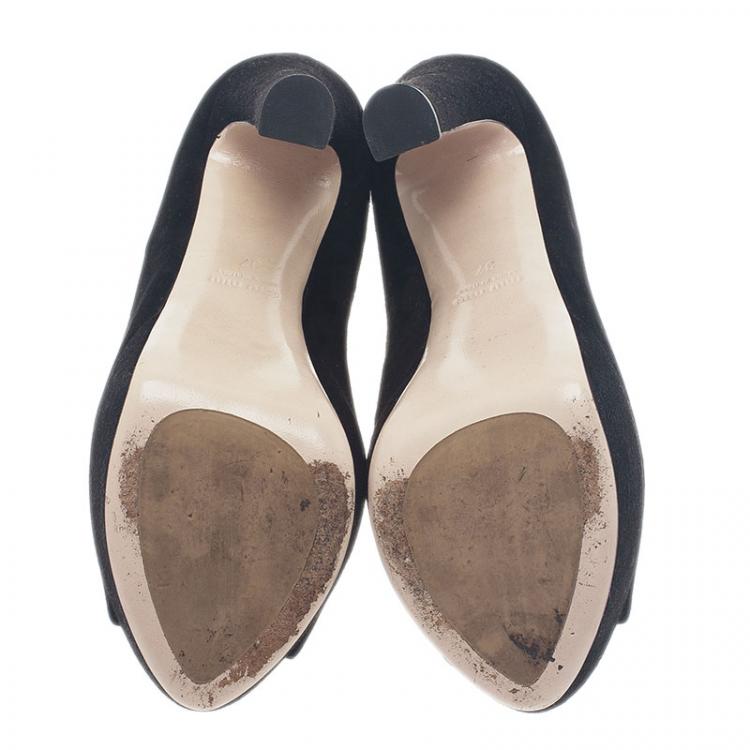 Pre Owned Miu Miu Black Suede Peep Toe Platform Pumps Size 37