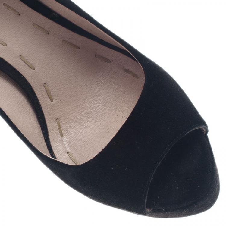 Pre Owned Miu Miu Black Suede Peep Toe Platform Pumps Size 37