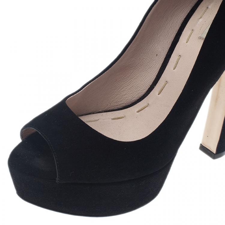Pre Owned Miu Miu Black Suede Peep Toe Platform Pumps Size 37