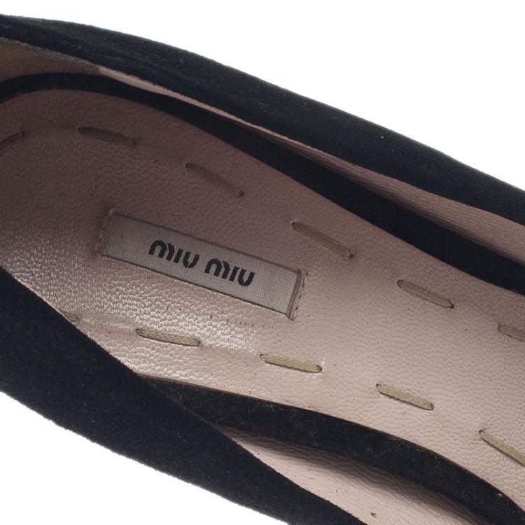 Pre Owned Miu Miu Black Suede Peep Toe Platform Pumps Size 37