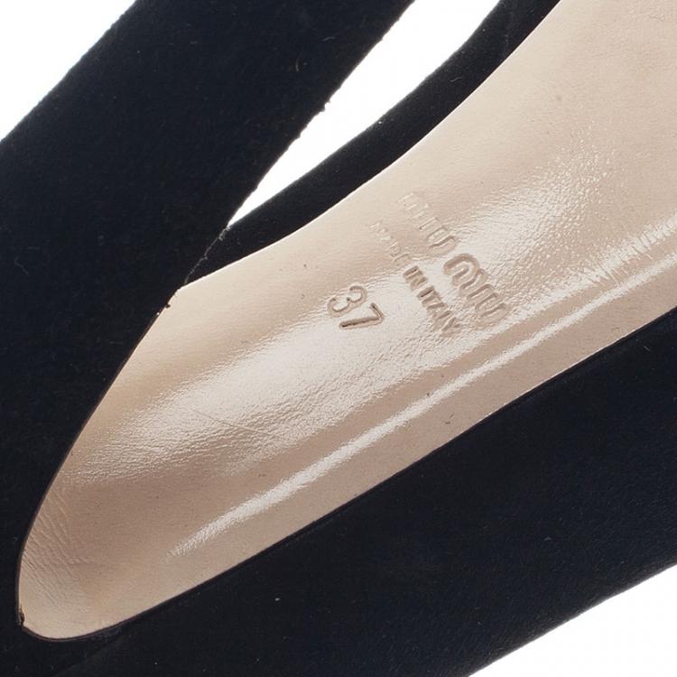 Pre Owned Miu Miu Black Suede Peep Toe Platform Pumps Size 37