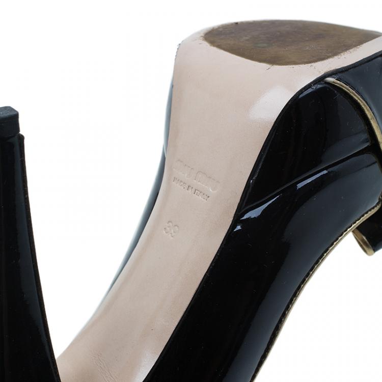 Pre Owned Miu Miu Black Patent Bow Detail Peep Toe Pumps Size 39