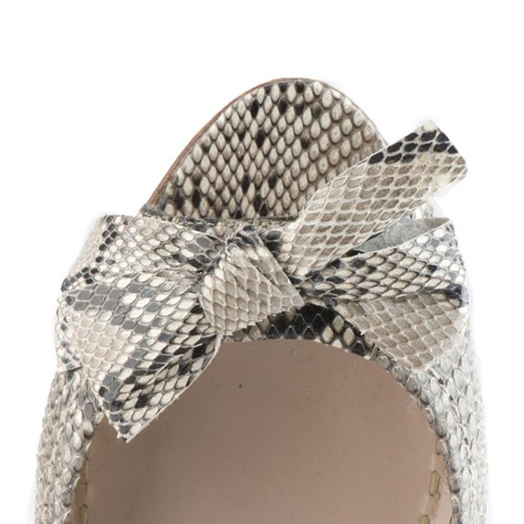 مملوكة مسبقًا Miu Miu Python Bow Open Toe Ballet Flats Size 37.5