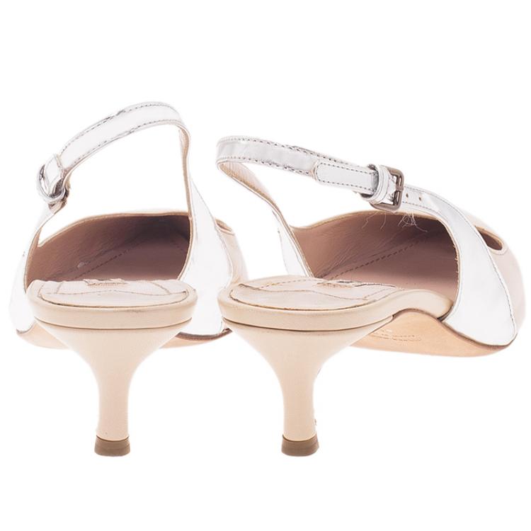 Pre Owned Miu Miu Two Tone Leather Slingback Sandals Size 36.5