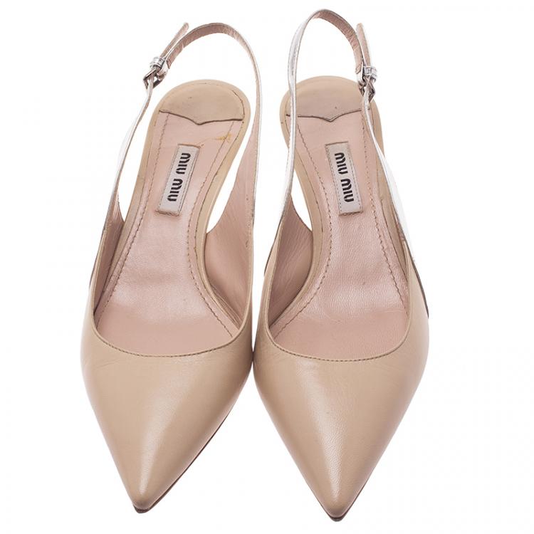 Pre Owned Miu Miu Two Tone Leather Slingback Sandals Size 36.5