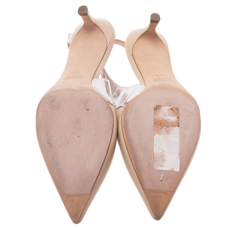 Pre Owned Miu Miu Two Tone Leather Slingback Sandals Size 36.5