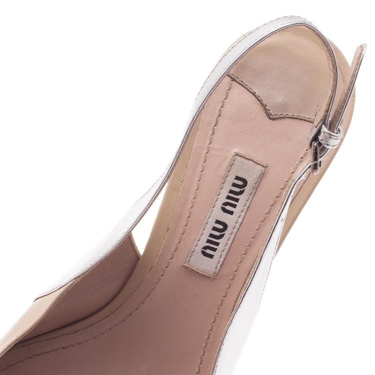 Pre Owned Miu Miu Two Tone Leather Slingback Sandals Size 36.5