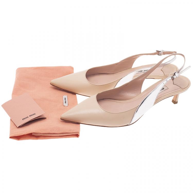 Pre Owned Miu Miu Two Tone Leather Slingback Sandals Size 36.5