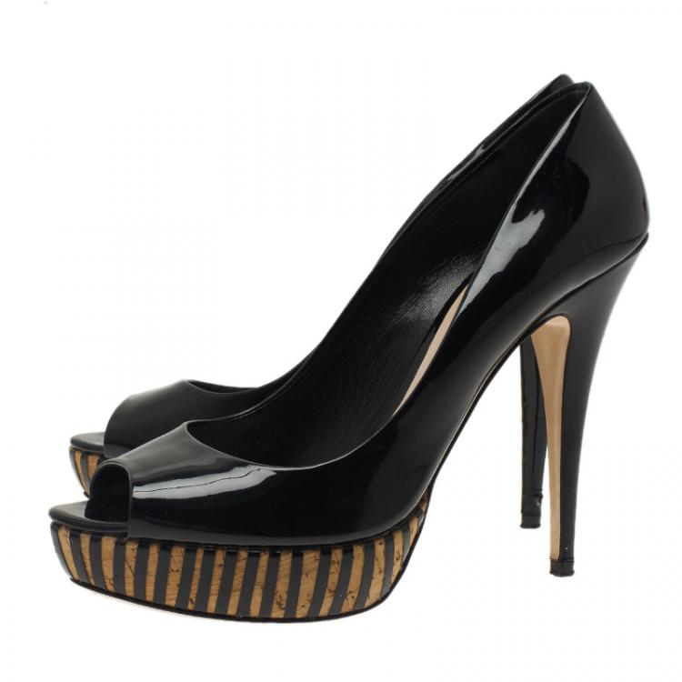 Pre Owned Miu Miu Black Patent Peep Toe Platform Pumps Size 41