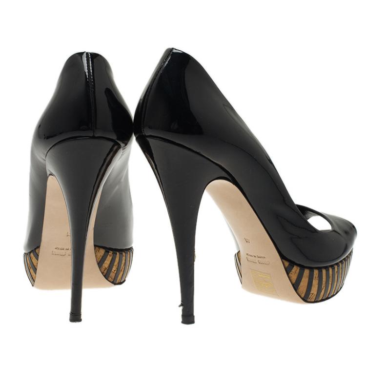 Pre Owned Miu Miu Black Patent Peep Toe Platform Pumps Size 41