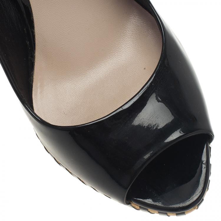 Pre Owned Miu Miu Black Patent Peep Toe Platform Pumps Size 41