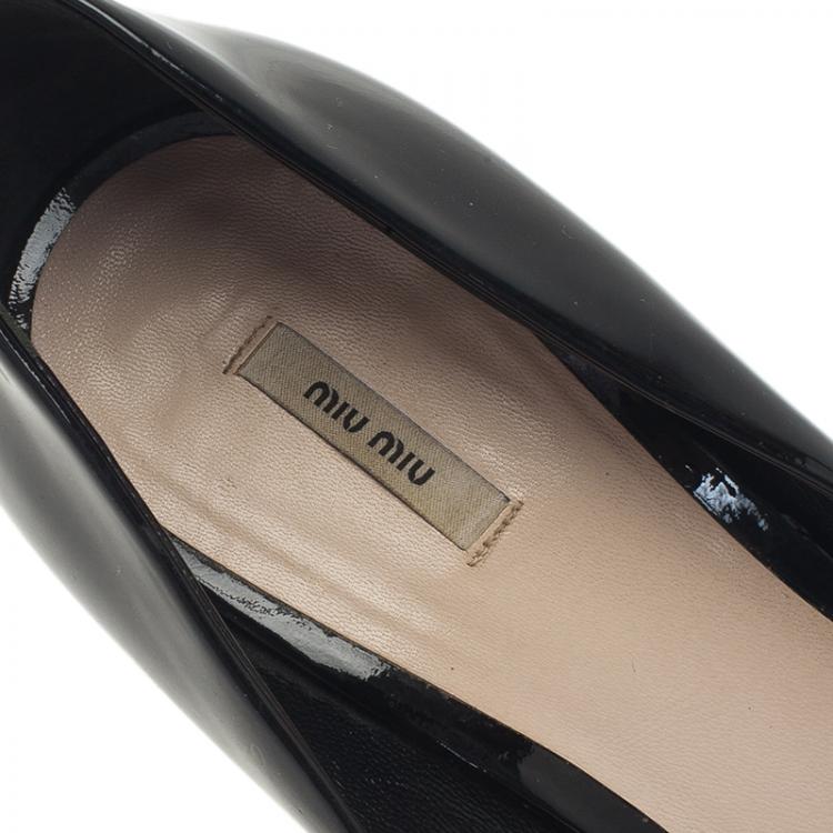 Pre Owned Miu Miu Black Patent Peep Toe Platform Pumps Size 41
