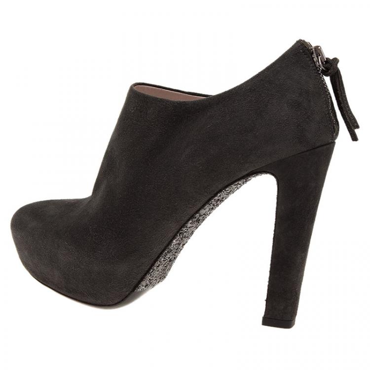 Pre Owned Miu Miu Grey Suede Glitter Heel Platform Ankle Boots  Size 38