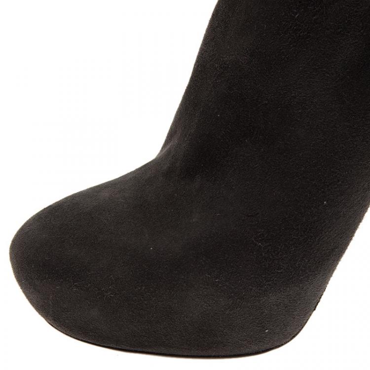 Pre Owned Miu Miu Grey Suede Glitter Heel Platform Ankle Boots  Size 38