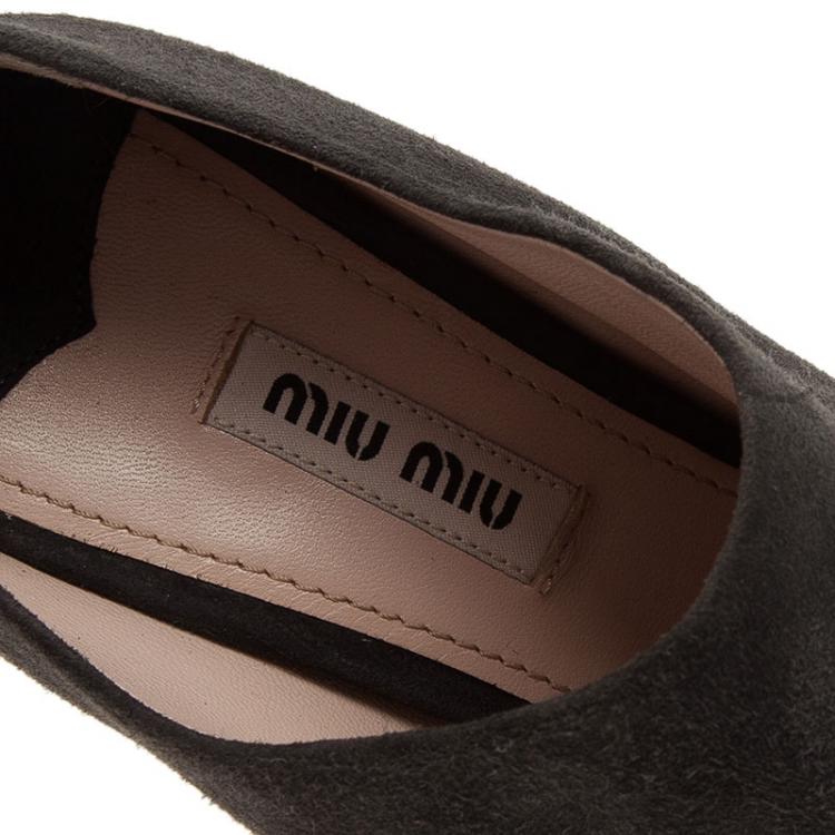 Pre Owned Miu Miu Grey Suede Glitter Heel Platform Ankle Boots  Size 38