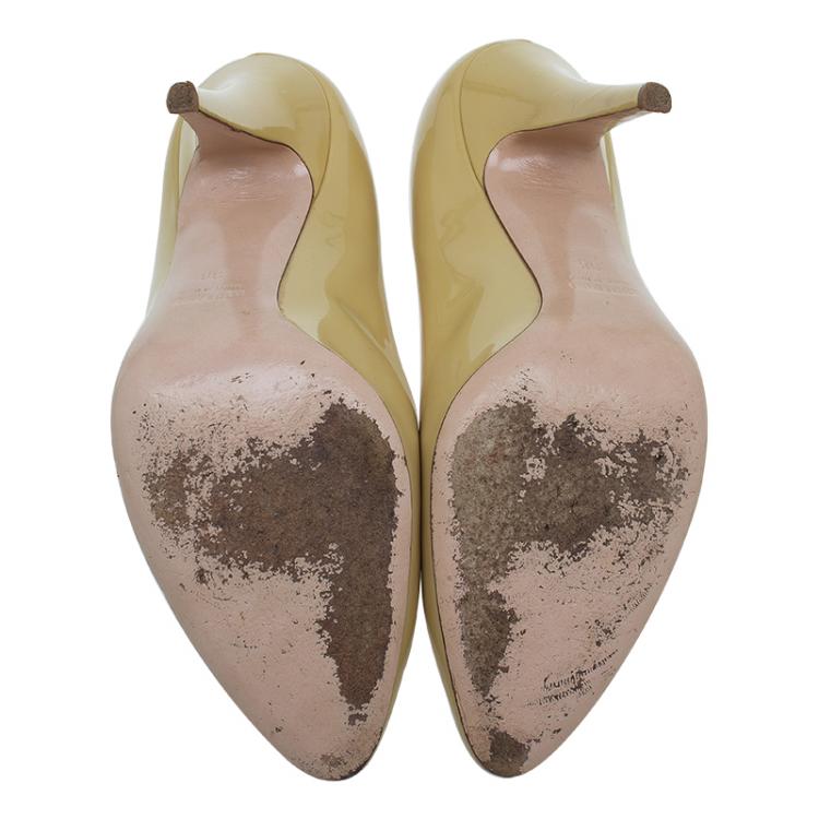 Pre Owned Miu Miu Yellow Patent Hidden Platform Pumps Size 38 