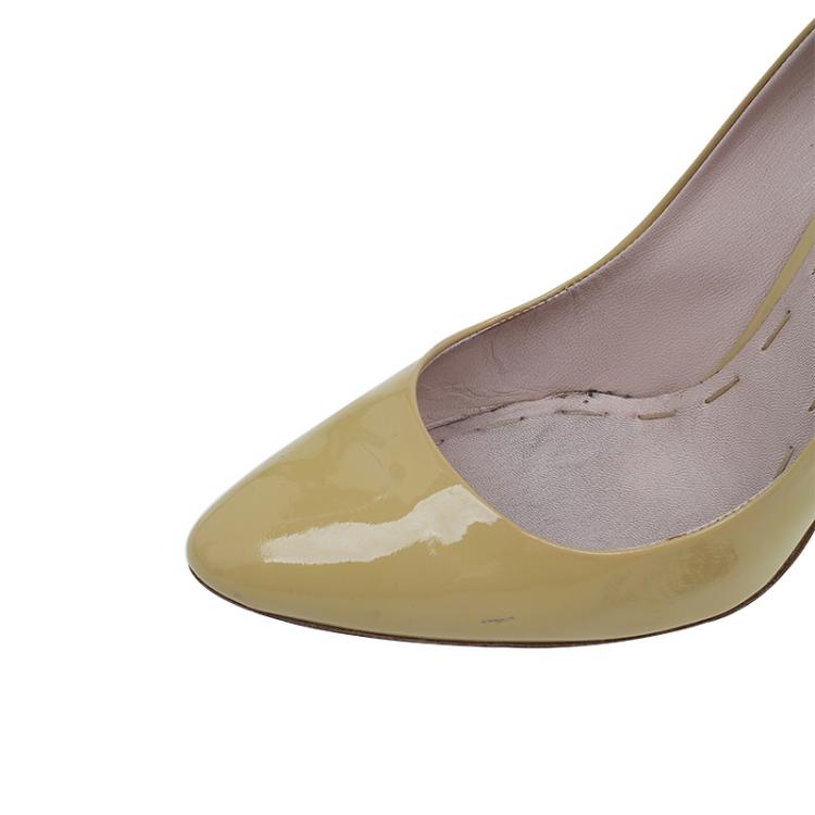 Pre Owned Miu Miu Yellow Patent Hidden Platform Pumps Size 38 