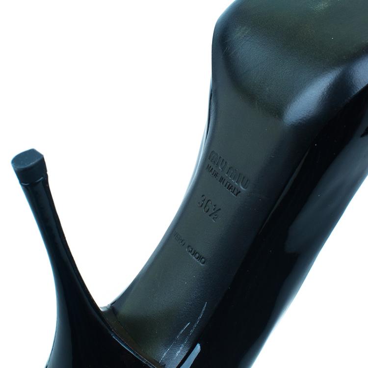 Pre Owned Miu Miu Black Patent Howlite Stone Embellished Peep Toe Pumps Size 36.5