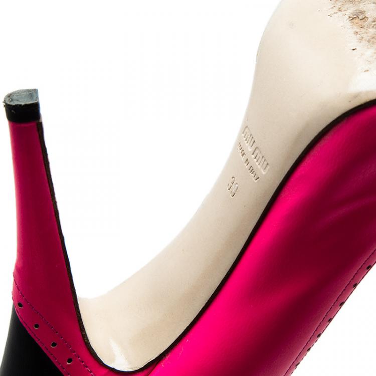 Pre Owned Miu Miu Pink and Black Leather Peep Toe Pumps Size 39