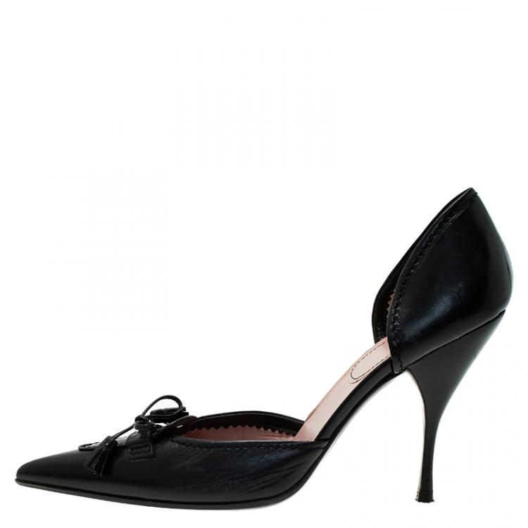 Pre Owned Miu Miu Black Leather Bow Detail D'Orsay Pointed Pumps Size 40