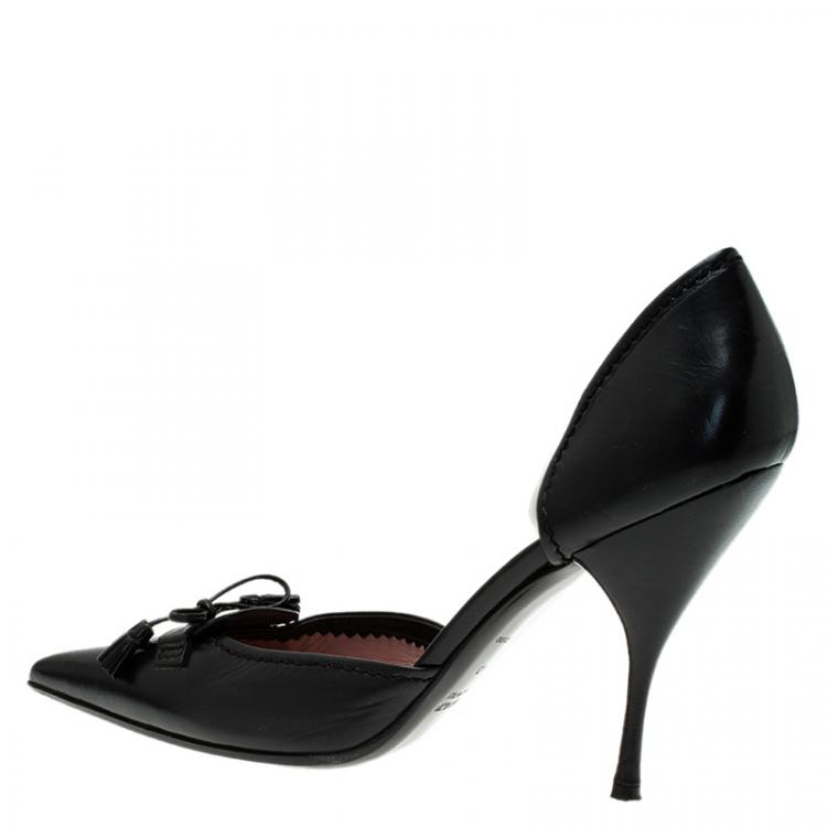 Pre Owned Miu Miu Black Leather Bow Detail D'Orsay Pointed Pumps Size 40