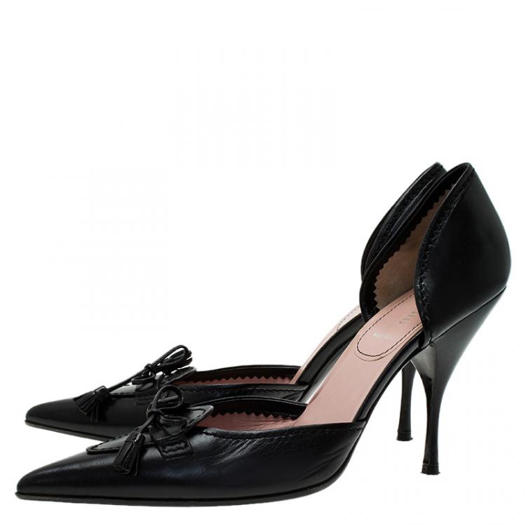 Pre Owned Miu Miu Black Leather Bow Detail D'Orsay Pointed Pumps Size 40