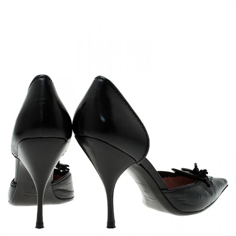 Pre Owned Miu Miu Black Leather Bow Detail D'Orsay Pointed Pumps Size 40