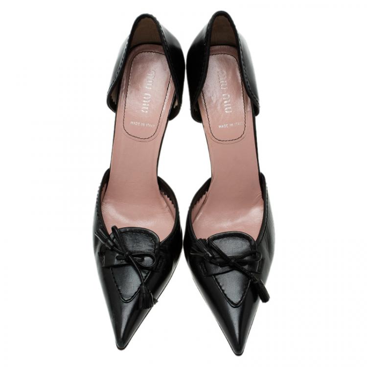 Pre Owned Miu Miu Black Leather Bow Detail D'Orsay Pointed Pumps Size 40