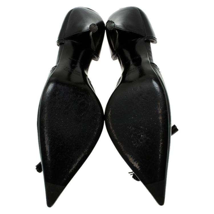 Pre Owned Miu Miu Black Leather Bow Detail D'Orsay Pointed Pumps Size 40