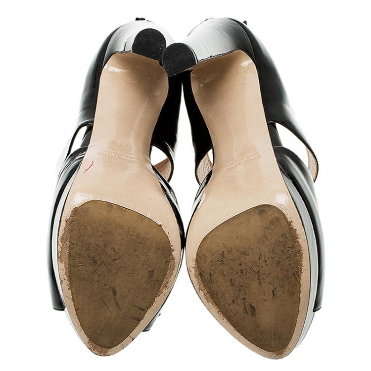 Pre Owned Miu Miu Black Patent Peep Toe Back Zip Platform Pumps Size 39