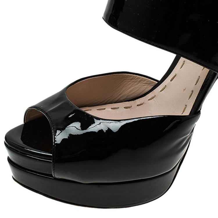 Pre Owned Miu Miu Black Patent Peep Toe Back Zip Platform Pumps Size 39