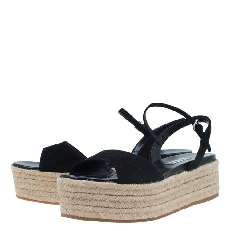 Pre Owned Miu Miu Black Suede Espadrille Platform Sandals Size 39