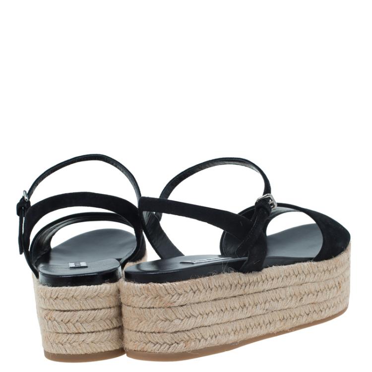 Pre Owned Miu Miu Black Suede Espadrille Platform Sandals Size 39