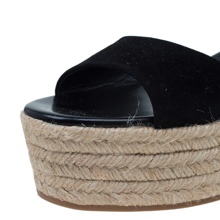 Pre Owned Miu Miu Black Suede Espadrille Platform Sandals Size 39