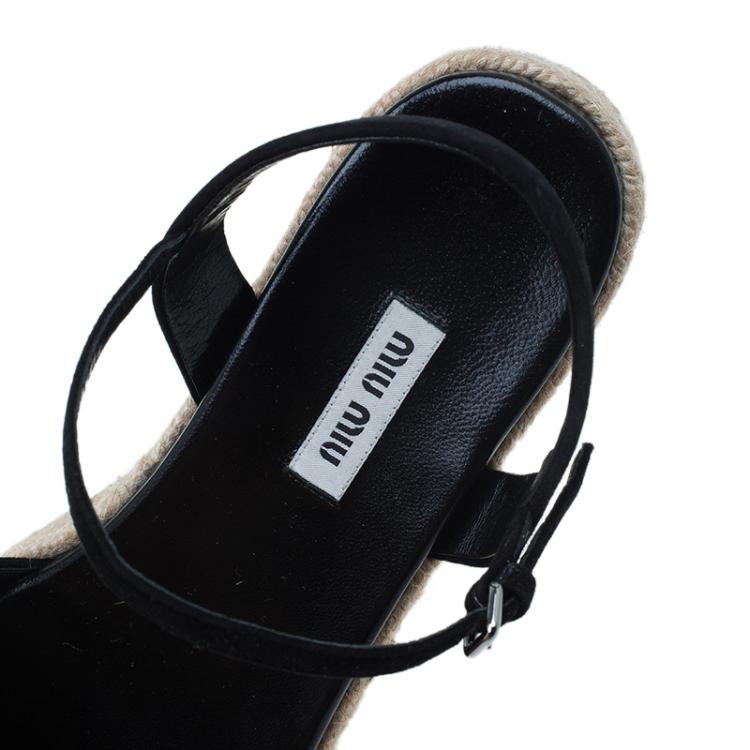 Pre Owned Miu Miu Black Suede Espadrille Platform Sandals Size 39