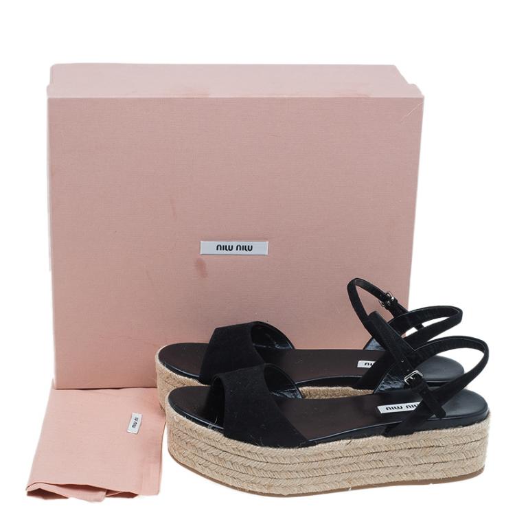 Pre Owned Miu Miu Black Suede Espadrille Platform Sandals Size 39