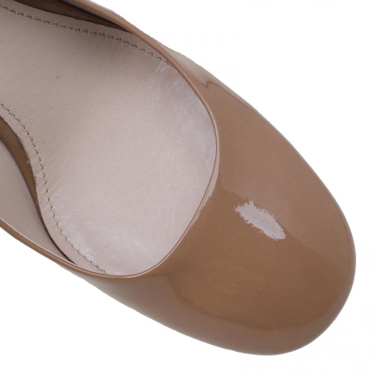 Pre Owned Miu Miu Brown Patent Jeweled Block Heel Pumps Size 39.5