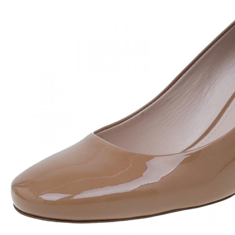 Pre Owned Miu Miu Brown Patent Jeweled Block Heel Pumps Size 39.5