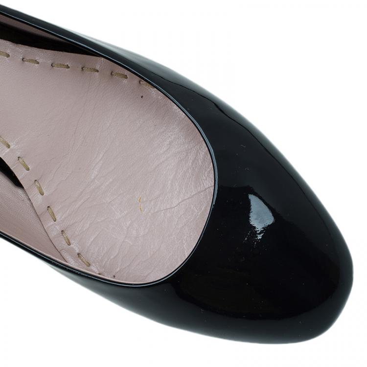 Pre Owned Miu Miu Black Patent Jeweled Mary Jane Ballet Flats Size 39.5