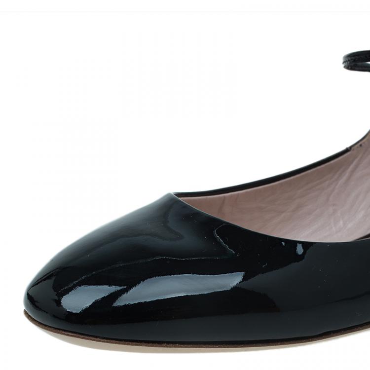 Pre Owned Miu Miu Black Patent Jeweled Mary Jane Ballet Flats Size 39.5